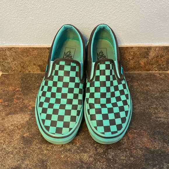 Vans Shoes - Turquoise and black checkered vans. Women size 9 men’s size 7.5.